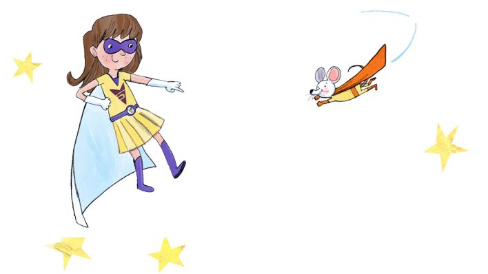 Bunte Zeichnung: Supergirl und fliegende Supermaus, drumherum gelbe Sterne (Quelle: ARD)
