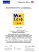 Urkunde "AusLese 1997" für den Monatspreis Oktober 1996